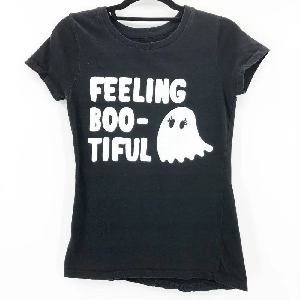 Chemistry Women's Black Feeling Bootiful Cap Sleeve Graphic Tee Size L